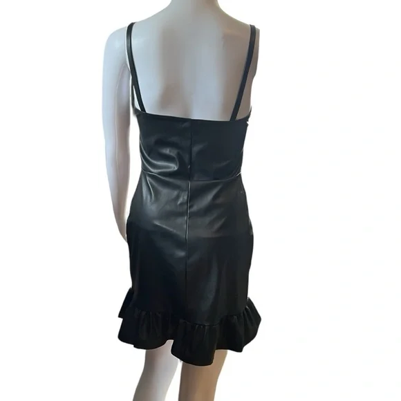 Popular Basics - Womens Pleather Ruffle Mini Dress Sz. SM - Picture 2 of 7
